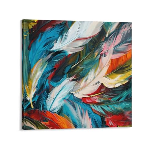 Toile murale abstraite plumes colorées cadre moderne salon 40x40