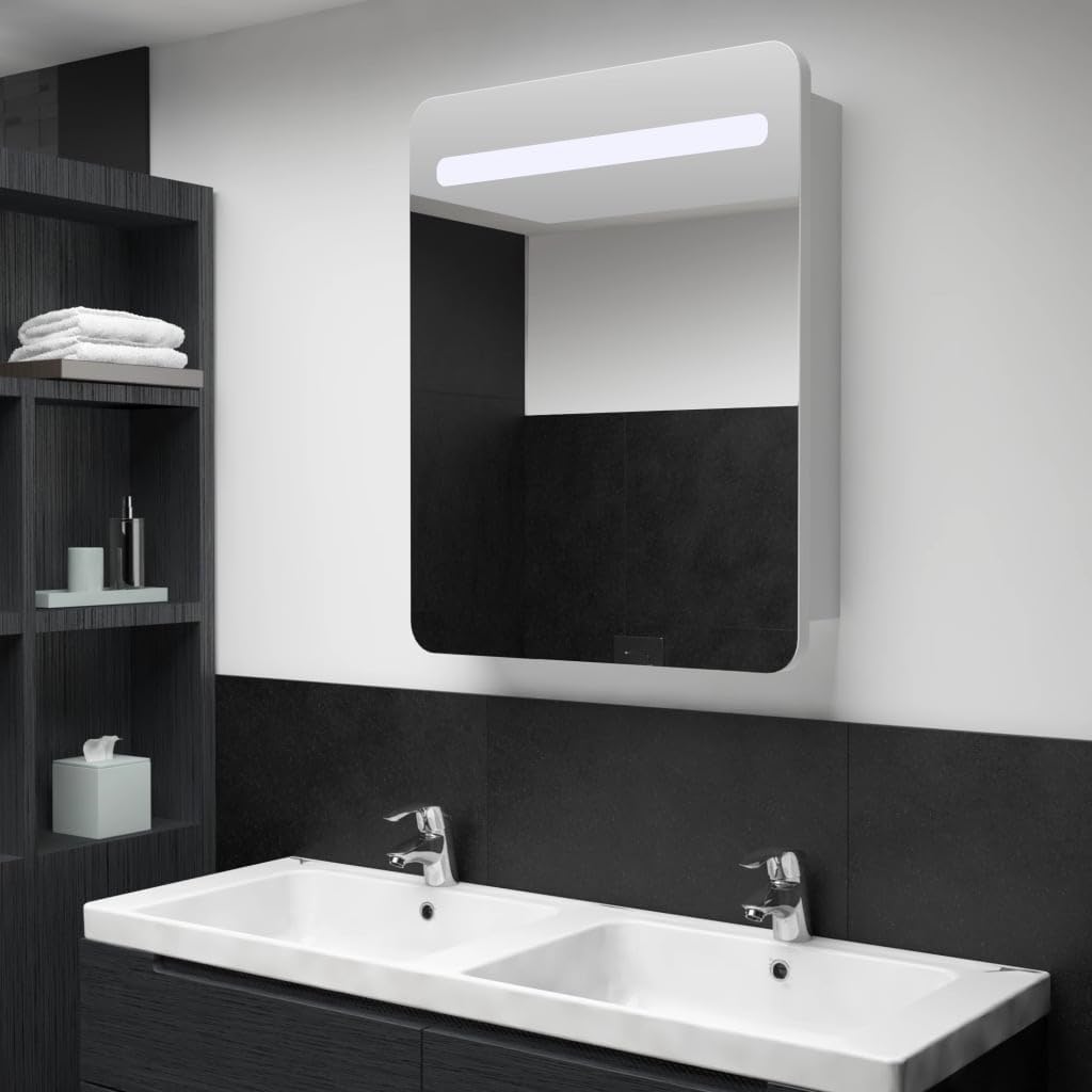 vidaXL Armario de Cuarto de Baño con Espejo y LED Mobiliario Hogar Accesorios Muebles Organización Almacenamiento Estilo Moderno Funcional 60x11x80cm