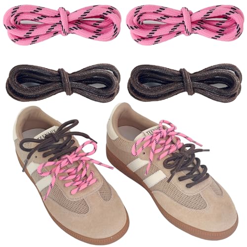 UamGlsob Pack de 4 Cordones para Mezclar y Combinar, Estilos Redondo/Piel y Plano, Multicolor Set DIY Lazos para Sneakers, Botas, Zapatillas Deportivas (Multicolor2 Pink)