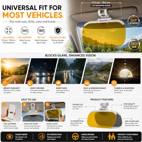 Image of LINEAR Car Sun Visor, 2 in 1 Universal Day and Night Anti-Glare Visor Sun Visor Extender, Visor Blocker, Night Vision Anti-Dazzle Windshield Driving Visor, UV-Filtering Eye Protector for SUV