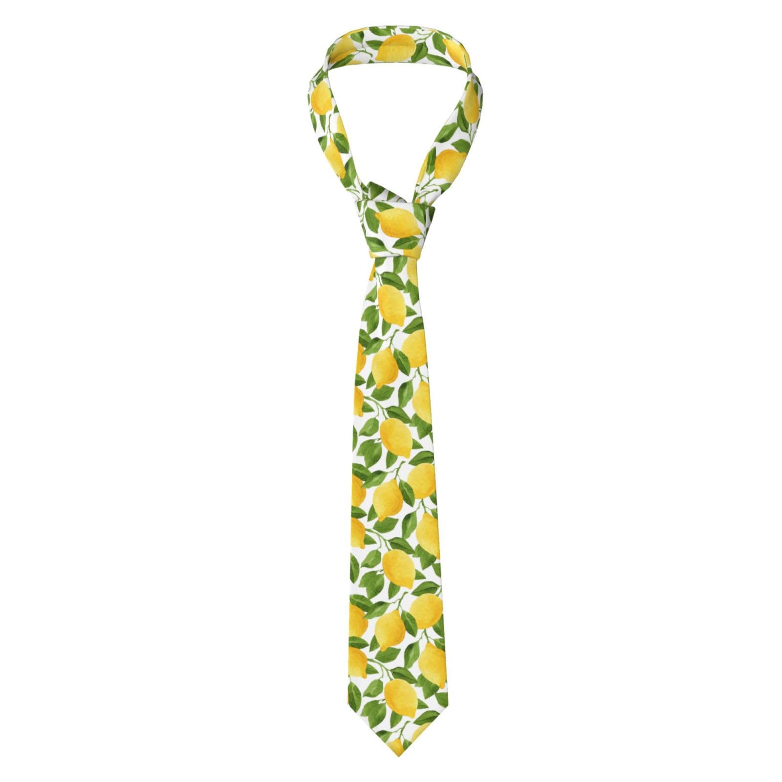 YOFIEN Bright Yellow Watercolor Lemons, Neckties Mens Ties Polyester Novelty Skinny Tie