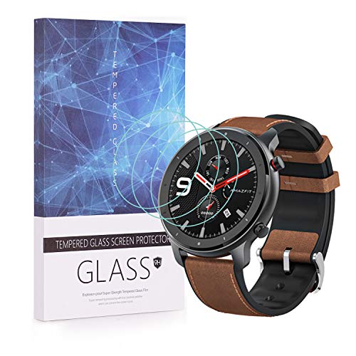 BECEMURU Protector de Pantalla Amazfit GTR, 9H Protector de Pantalla de Vidrio Templado de Cobertura Completa para Amazfit GTR Smartwatch (3 Unidades)[Versión de 47mm]