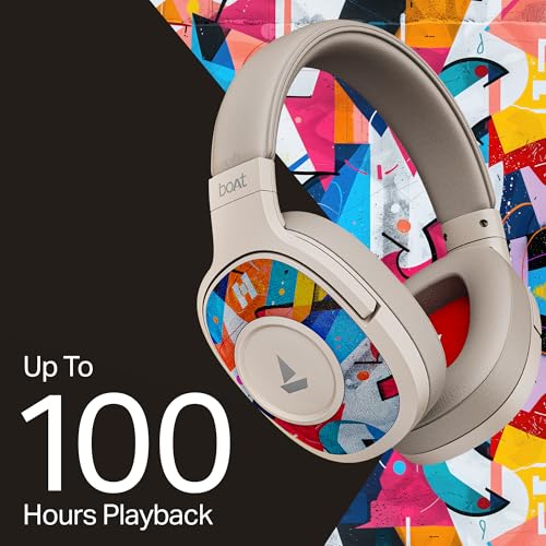 Image of boAt Rockerz Plus 550, Customizable Earcups, 100H Battery, 50mm Drivers, Dual Pair, Stream Ad Free Music via App Support, Bluetooth Headphones, Wireless Headphone with Mic (White Prism)