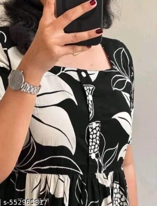 Image of Women's Rayon A-Line Midi Dress, Floral Print, Short Sleeves, Round Neck, Tiered Design