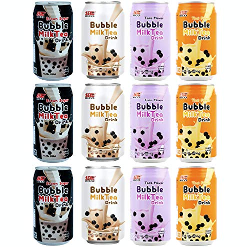 [Pack of 12] Taiwan Classic Bubble Milk Tea Assorted Combo (Original, Thai, Brown Sugar, Taro) å°æ¹¾çº¢ç çç å¥¶è¶ - 12.3 Ounce