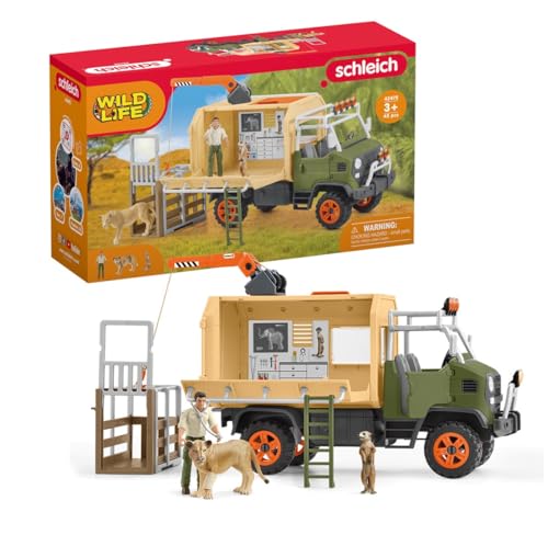 Schleich Wild Life | Gran camión de Rescate Animal 42475 | Set de Juego Realista con camión, Leona, Suricato, Ranger articulado y Accesorios | Figuras para niños Desde 3 años | 45 Piezas