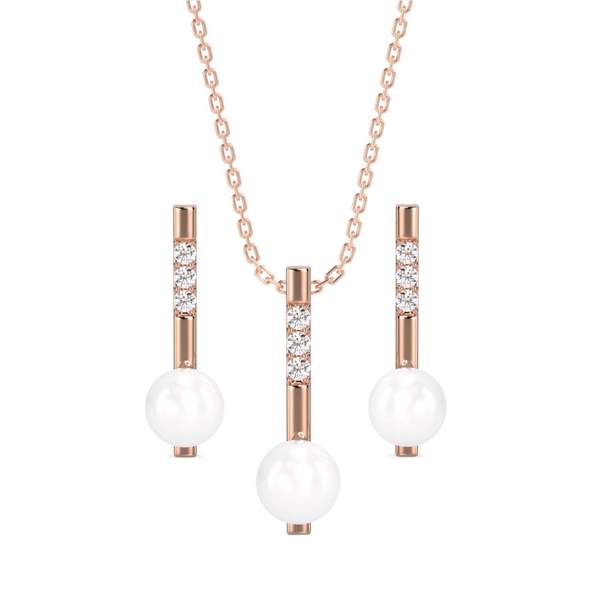CLARA 925 Sterling Silver Pearl Rose Pendant Earring Chain Jewellery Set | Rose Gold Rhodium Plated, Swiss Zirconia | Gift for Women & Girls (B08W38NX8J) Amazon Price History, Amazon Price Tracker