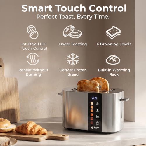 Image of Balter Toaster 2 Slice, Bagel Function, Stainless Steel, Touch Screen, Built-in Rack, Extra-Wide 1.5 inch Slots for Thick Breads & Bagel, Timer, BPA-Free, Removable Tray