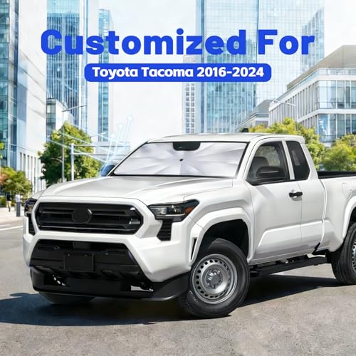 Image of Car Windshield Sun Shade for Toyota Tacoma 2016-2024 -[Reflective Coated Fabric] Sunshade Umbrella for Front Window, Car Shades Sun Visor Keep Car Cool and Protects Interior, 1:1 Exact Fit
