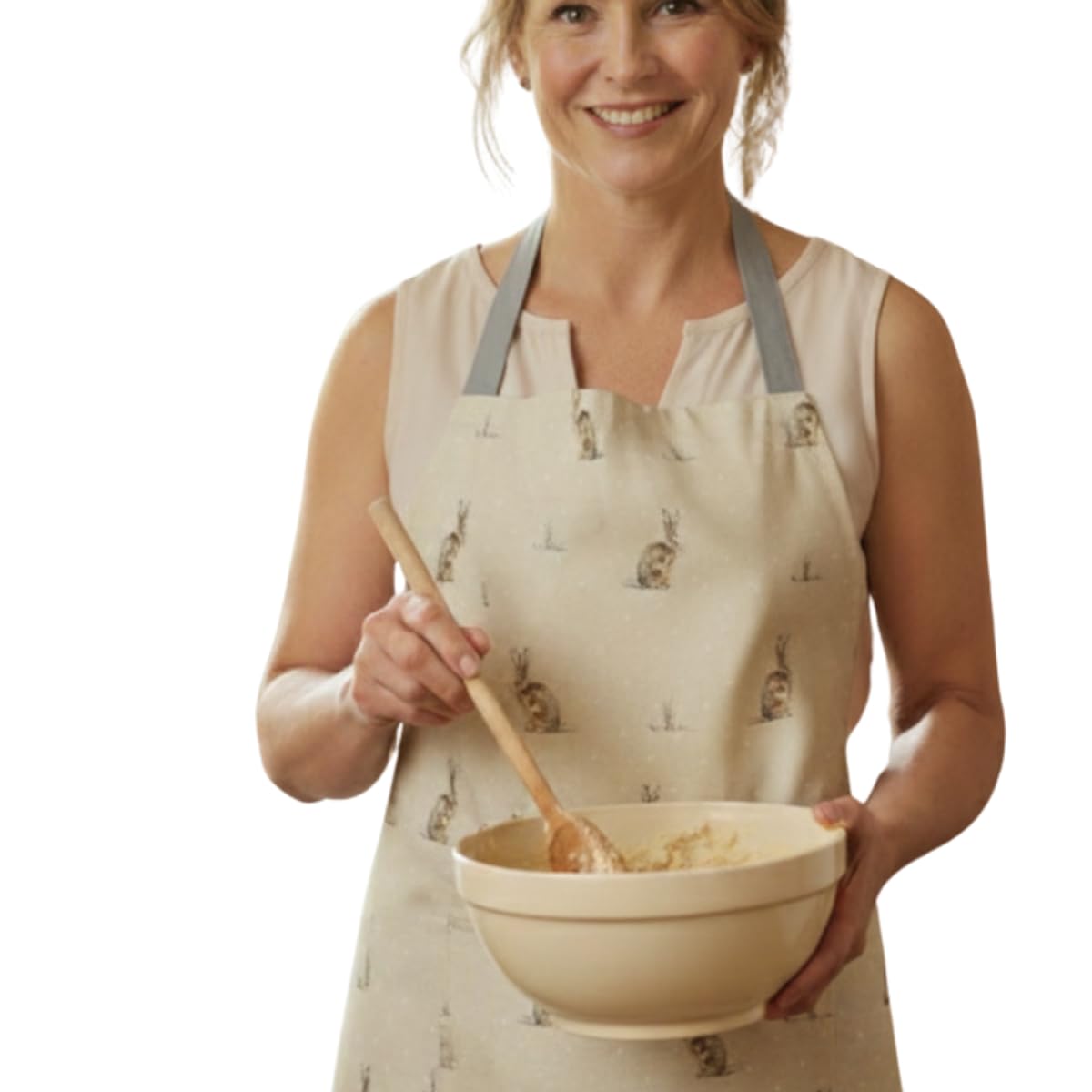 Jolee... Fabrics Wipe Clean PVC Coated Aprons - 100% Cotton Oilcloth - One Size - Easy to Clean and Splash Proof Apron (Hartley Hares, Adult (75cm Length))
