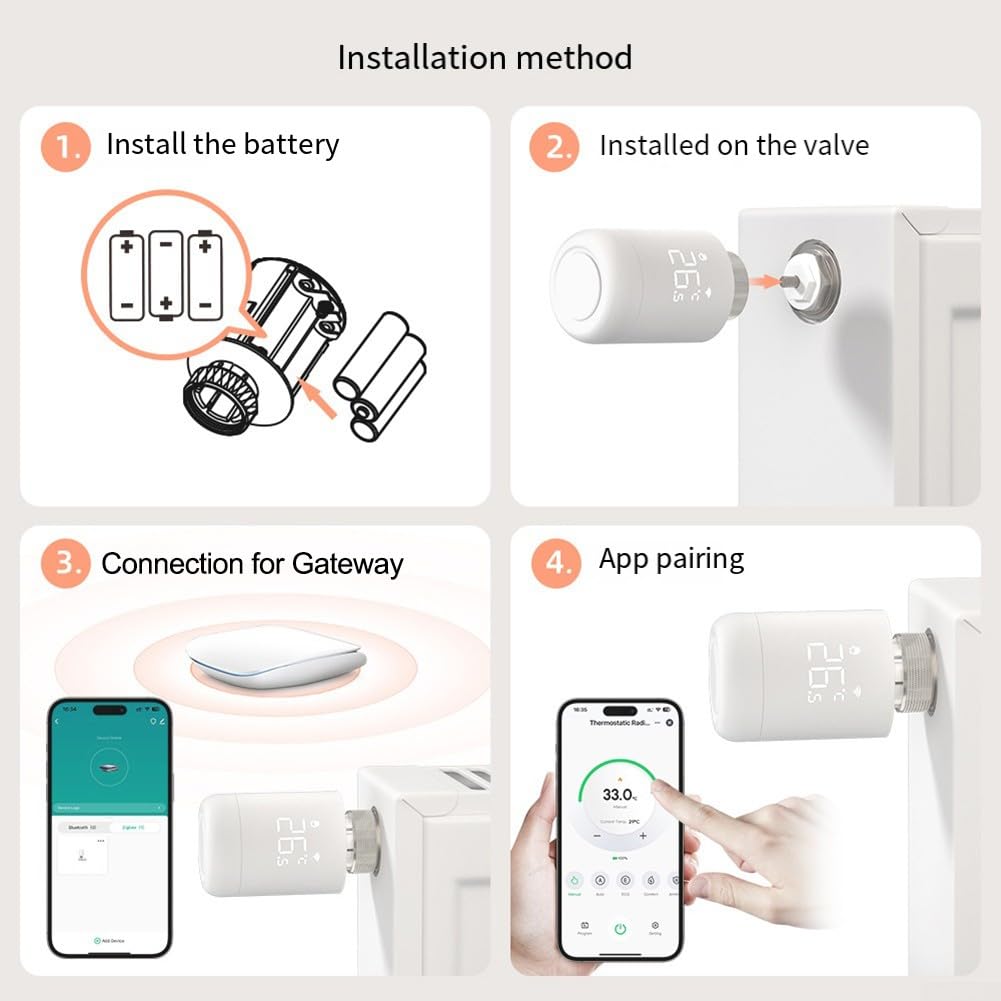Pour thermostat de radiateur intelligent Zigbee, vanne de radiateur thermostatique intelligente programmable pour Alexa, pour Google Assistant et pour l'application Smarts Life pour Tuya