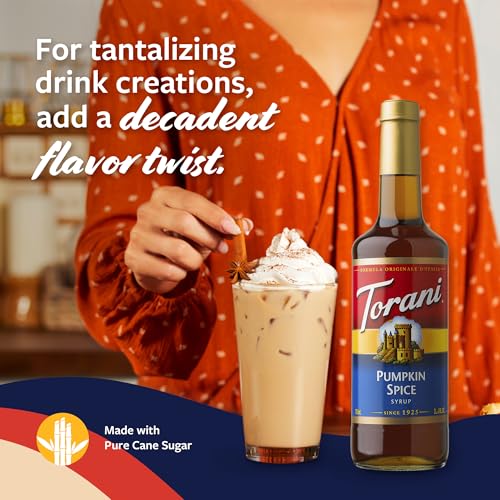 Image of Torani Coffee Syrup, Pumpkin Spice Flavoring for Drinks, Glass Bottle with Pump Included, 25.4 Fl Oz