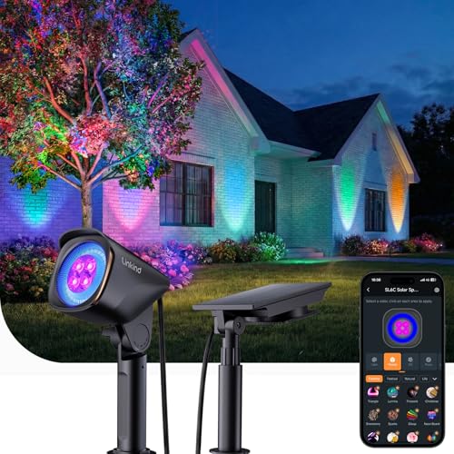 Image of Linkind Smart Solar Tree Spotlight SL6C, Dual-Ring Solar & USB Charging Solar Lights Outdoor Waterproof IP66, Color Changing Trees Uplights, Outdoor Light for Yard, Garden, Landscape, 1 Pack