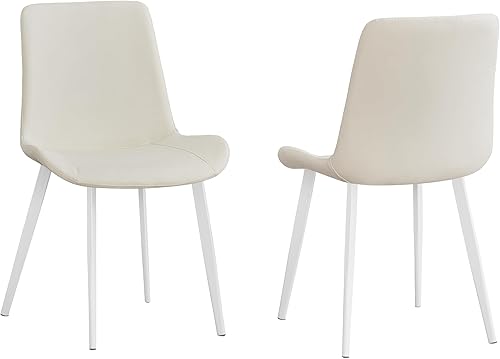 Miniatura 3 de Juego de 4 sillas de comedor modernas de mediados de siglo con piel sintética de primera calidad (juego de 4, color blanco)