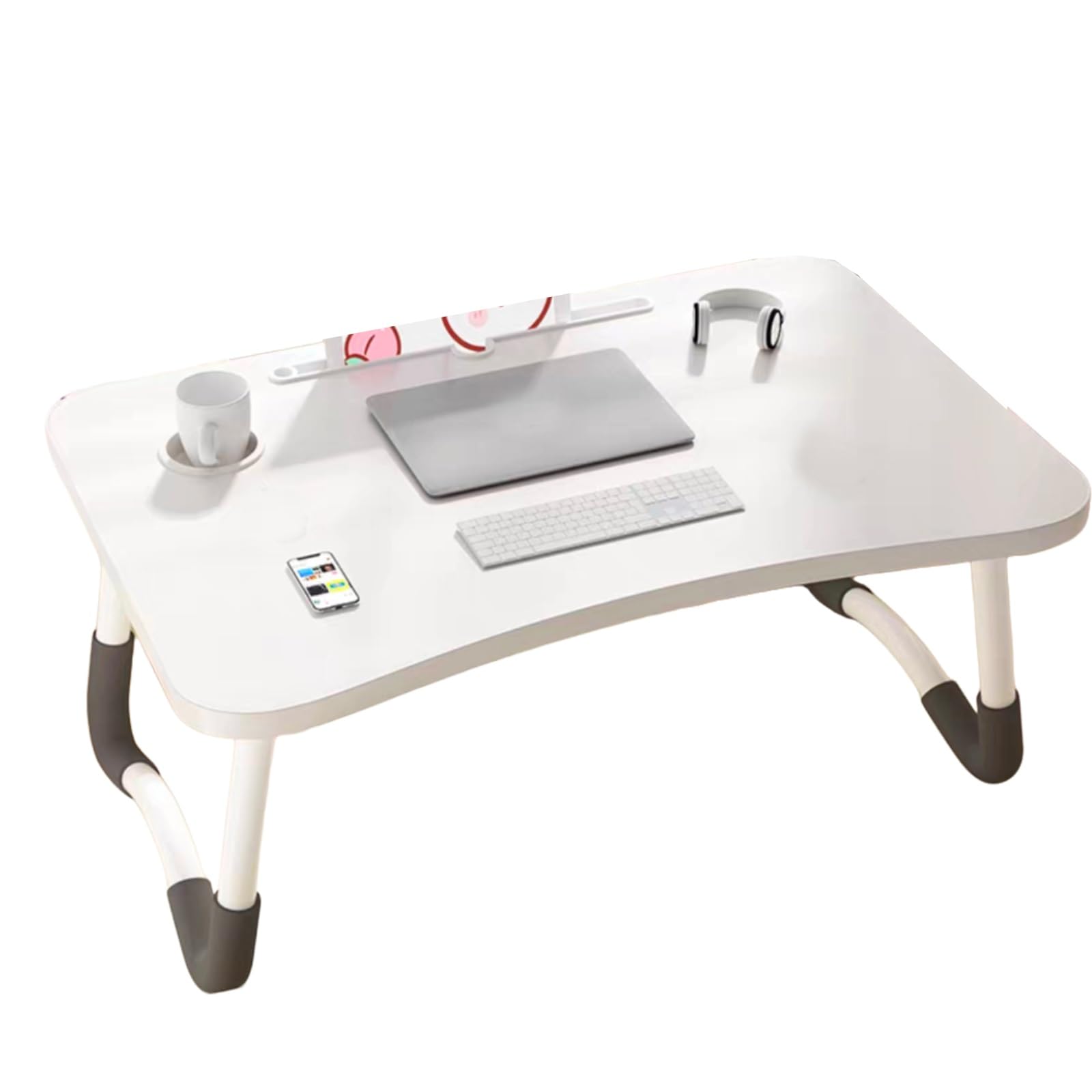 Tavolino Pieghevole da Letto con Porta Bicchiere E Leggio for Tablet, 60x40 Cm, Salvaspazio, Facile da Trasportare, Ideale for Soggiorno, Camera, Aree Relax E Smart Working(White,70 * 48 * 28cm)