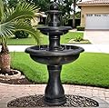 SunJet 45.2" High 3-Tiers Modern Concrete Outdoor Water Fountain - Round Large Outdoor Fountains and Waterfalls for Garden, Patio, Yard, and Deck Decor, Featuring Natural Stone Look (Black, 45.2inch)