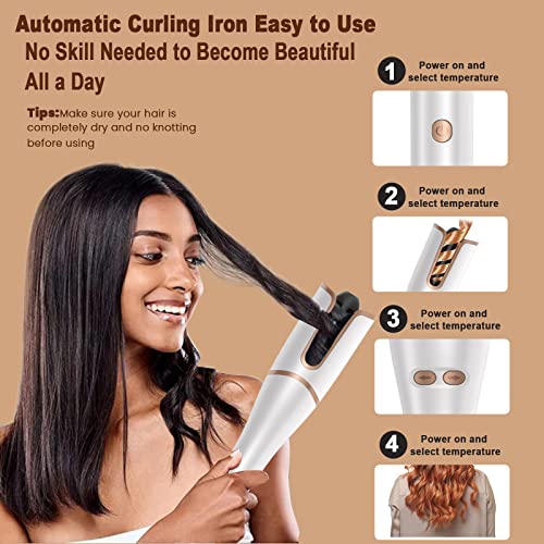 Automatic Curling Iron, Hair Curler, Lcd Curling Iron Automatic Hair Curler With 6 Temps Up To 428℉ & Timed Reminders & Dual Voltage, Ptc Ceramic 1" Larger Rotating Curling Wand Fast Heating, Auto-Off #TOP3