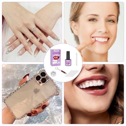 Zahnschmuck Set DIY Zahn Edelstein Kit Mit Kleber Zahnstein Schmuck em Kit Zahnschmuck Dekorations Set, Zahnstein Schmuck Tooth Crystal Kit, für Reflektierende Zahnverzierungs-Dekoration (Weiß)