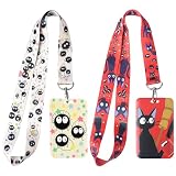 Pounchi Soot Sprite Lanyard (2 Pcs) with Cute ID Badge Holder, Anime Lanyards Card Protector for Keys Wallet Office School Teacher Student Nurse Teens