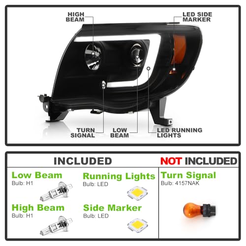 ACANII - For 2005-2011 Toyota Tacoma Pickup TRD Black Smoked LED Tube Projector Headlights Headlamps Assembly Left+Right