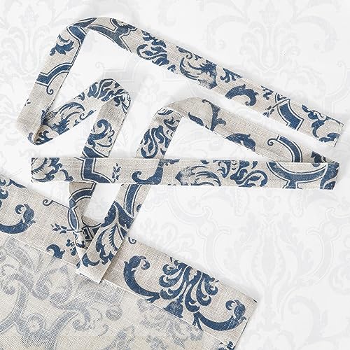 Jinchan DMSZRP-BLT-4254C02 Linen Tie Up Valance For Kitchen Flax Floral Drapes Vintage Farmhouse Medallion Window Treatments Light Filtering Curtain thumb #6
