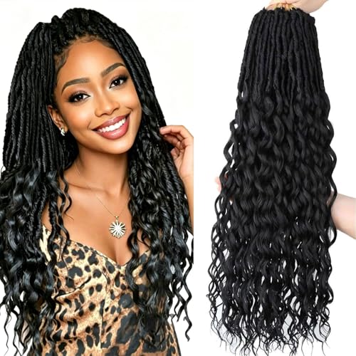 Deep Faux Locs Crochet Hair Pre Looped 8 Packs 24 Inch Soft Locs Crochet Hair for Black Women Boho Goddess Locs Crochet Braids with Curly Ends Dreadlocs Synthetic Hair Extension 1B