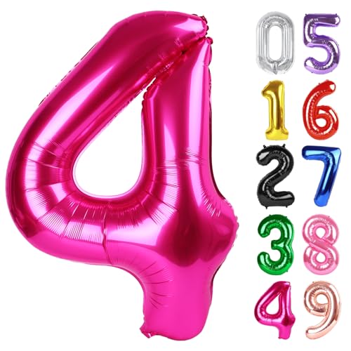 Image of Hot Pink Number 4 Balloon 40 Inch, 4th Birthday Party Decorations, Giant 4 Foil Balloon for Party Supplies