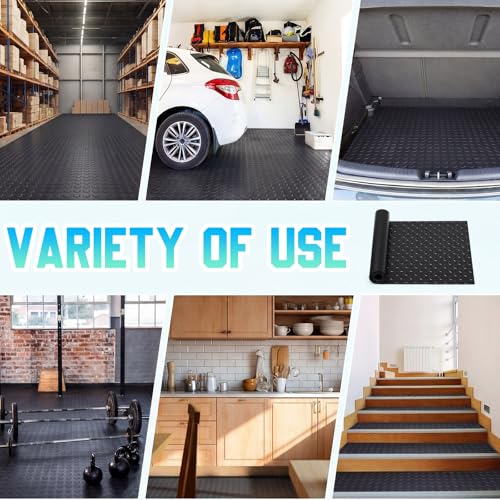 Image of Breling 16 in x 10 ft Rubber Flooring Rolls Mats, Heavy Duty Diamond Plate Coin Plate Garage Floor Mat, PVC Water /Stain Outside Resistant Parking Rv Trailer Flooring