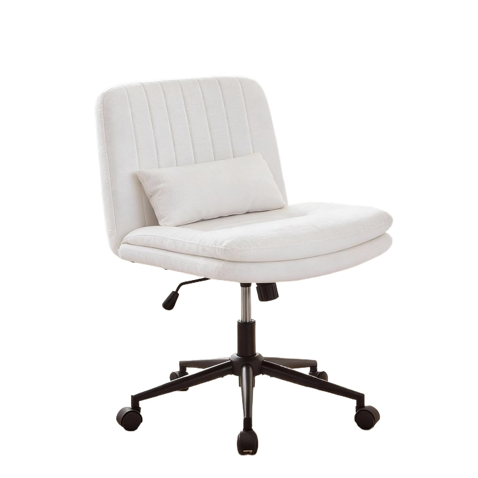 Bürostuhl ohne Armlehne ergonomisch, Schreibtischstuhl mit Rollen, für Schneidersitz, 360° drehbarer & höhenverstellbarer Drehstuhl für Home Office, Schminktisch (Chenille, Weiß)