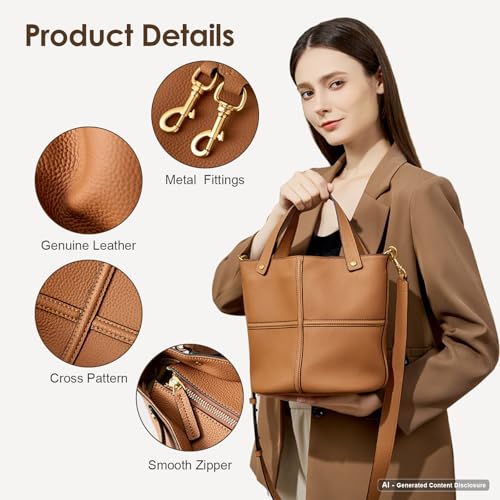 Image of Leather Bucket Crossbody Bags for Women, Adjustable Strap | Durable Leather Develops A Patina, Top Handle & Adjustable Strap, Roomy Bucket Fits Daily Essentials for Work & Casual Use