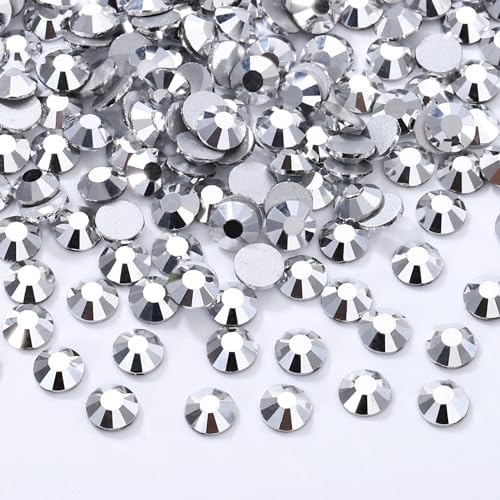 Image of Silver Flatback Rhinestones, Glass Rhinestones for Nail Art and Craft, Glue Fix, Loose Crystal Gemstones(Silver, SS16, 2880pcs, 3.8-4.0mm)