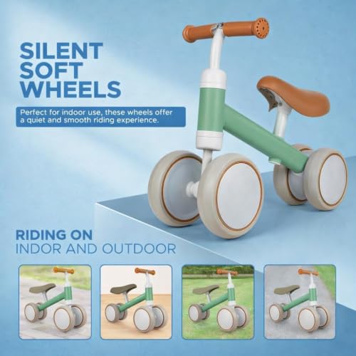 Image of 4 Wheel Ride On Balance Bike for Toddlers, Baby Push Walker Ride-On Toy with Silent Wheels, Indoor Outdoor First Bike,Beads Drawing Board for Kids & Girls (Pink) (Green)