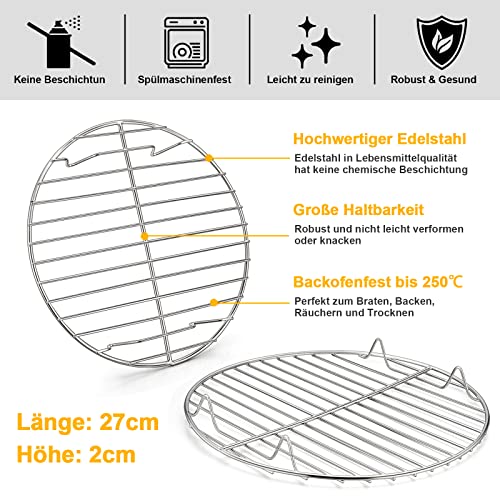 HaWare Abkühlgitter Rund 2er Set, 100% Edelstahl Kuchengitter Auskühlgitter zum Backen Kühlen Dämpfen, Idea für Topf/Ofen/Backform/Kuchenform, Ofen- und Spülmaschinenfest (27cm)
