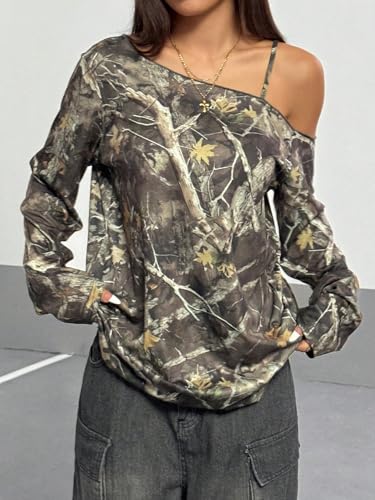 SOLY HUX Women's Camo T-Shirts Long Sleeve Cold Shoulder Loose Tee Shirts Vintage Streetwear3