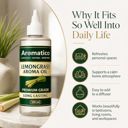 Image of AROMATICO Pure Lemongrass Diffuser Oil with Long-Lasting Fragrance for Homes, Offices & Showrooms | Ideal for Diffusers, Reed Diffusers, Air-Purifiers & Candles - 100 ml