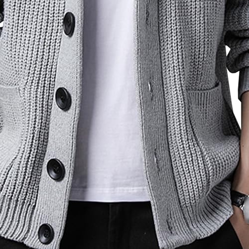 Mens Shawl Collar Cardigan Sweater Long Sleeve Button Cable Knit Men Sweaters Loose Fit Casual Ribbed Knit Cardigans (Light Gray,XX-Large)4