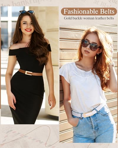 JaGely 5 Pcs Women Skinny Leather Belts Thin Women Waist Belt for Dresses Jeans Pants with Gold Buckle4