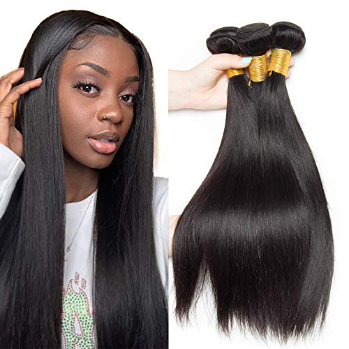 Brazilian Straight Human Hair 3 Bundles Unprocssed Virgin Real Human Hair Straight Weave Doubel Weft Extensions 100g/Bundle Natural Color(12 14 16 inch)