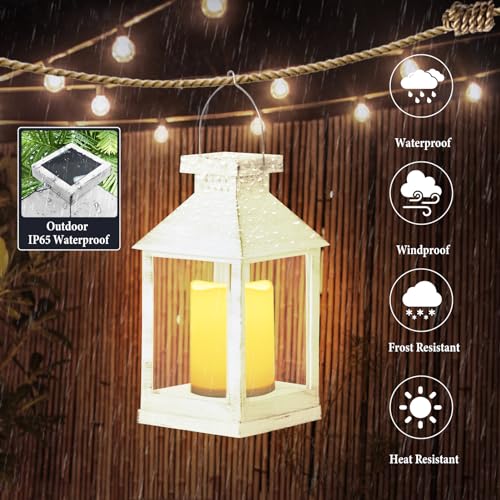Nattork Solar Vintage Lanterns Outdoor Waterproof Hanging With Flickering Flameless Candles thumb #4