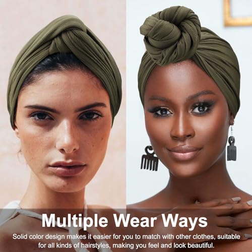 DRESHOW Hair Wrap for Women Ribbed Soft Stretch Jersey Head Scarf Breathable Lightweight Turban Solid Color - Image 4