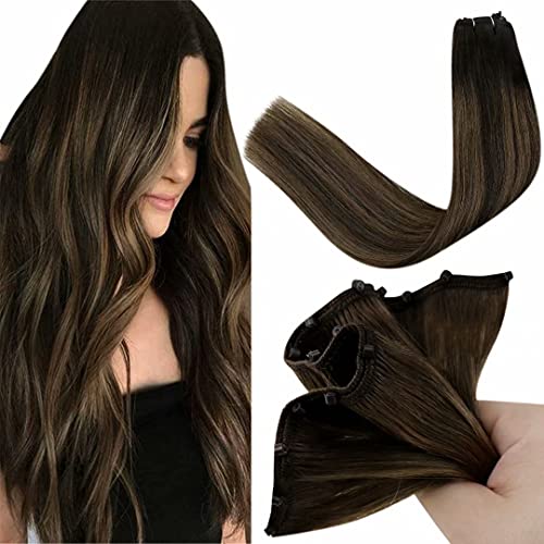 LaaVoo Extension Capelli Veri Microring Beads Castano Scuro Balayage Marrone Chiaro 50g 45 cm EZE Micro Weft Capelli Veri Umani Extension Micro Rings Naturali #2/8/2