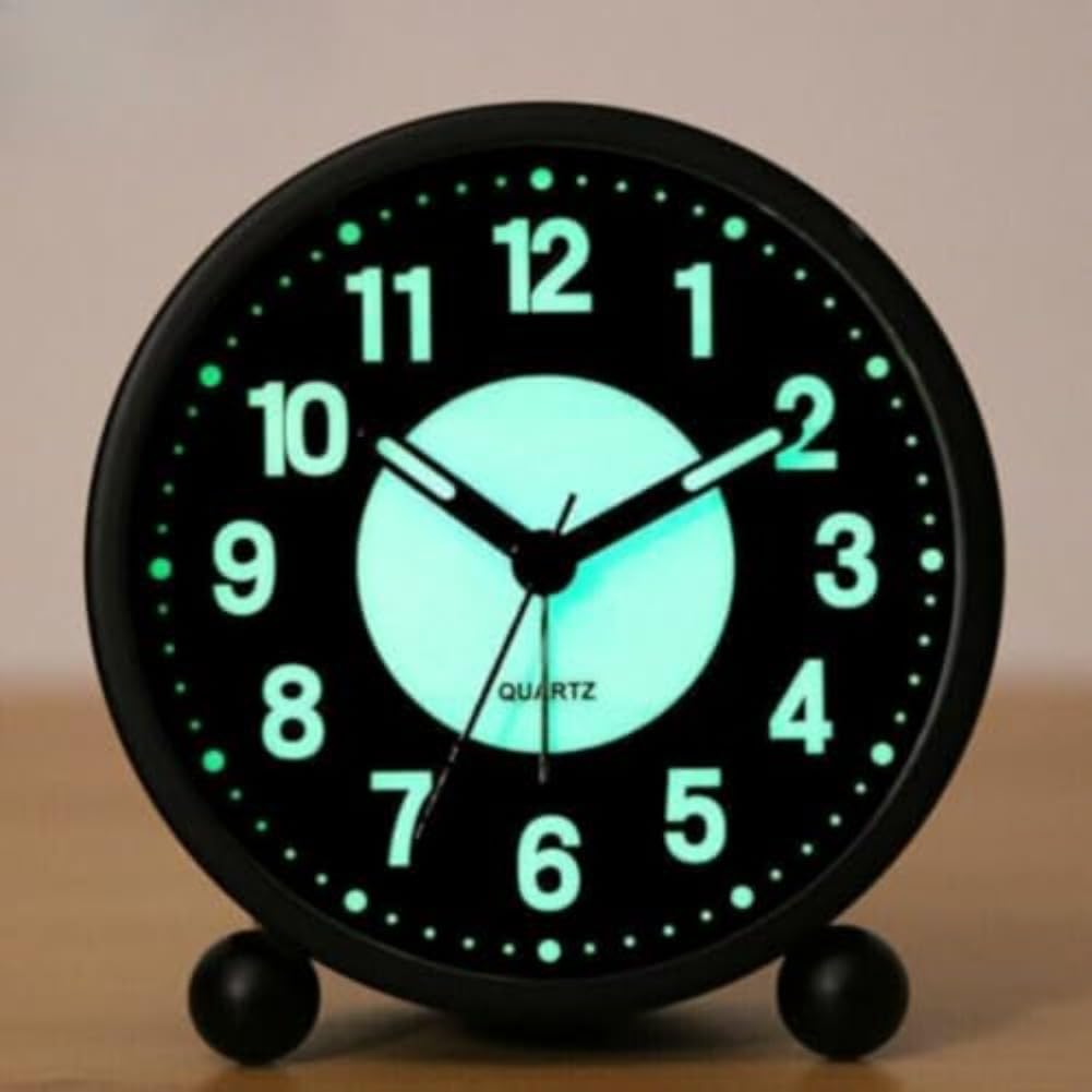 EBILUN Silent Bedside Alarm Clock Non Ticking Glow-in-the-Dark Bedroom Clock (black)