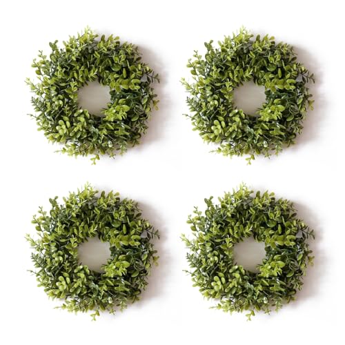 FPROOM 4pack Boxwood Wreaths for Front Door，10In Candle Wreaths for