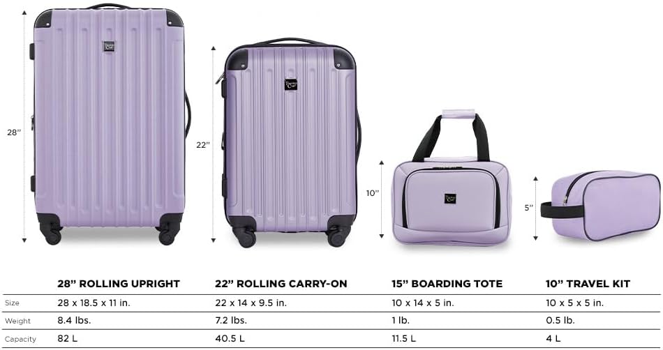 travelers club midtown hardside 4-piece luggage travel set, lilac