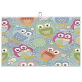 Budxapjw Colorful Owls Golf Towel Vintage Print Microfiber Golf Towel 15" x 24" with Carabiner Clip