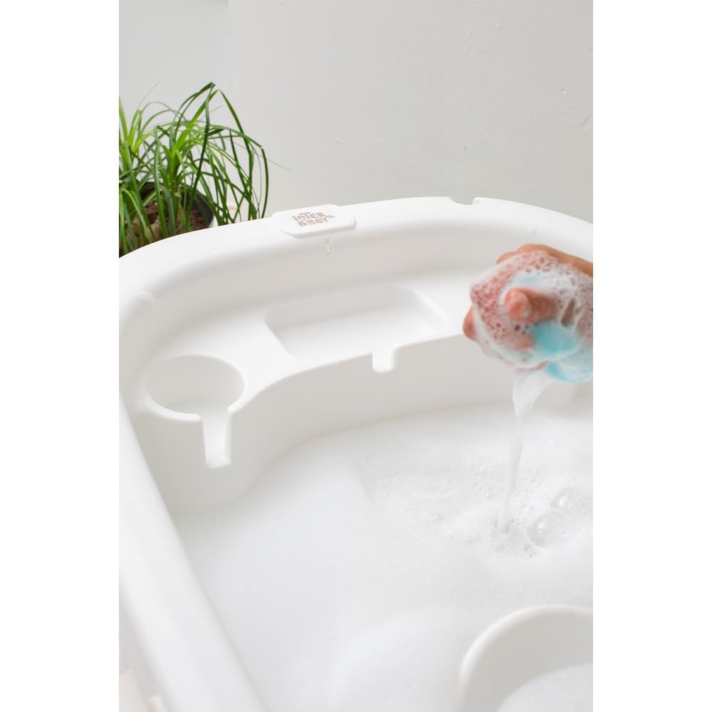 Interbaby Bañera Bebé Cambiador Plegable Patas, Ruedas, Hamaca (Dino) | Bañera con cambiador 2 en 1, hamaca anatómica extraíble, patas antideslizantes, altura ergonómica, portátil