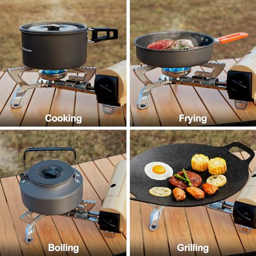 Odoland Portable Camping Stove Propane 1400W Gas Stove Collapsible Backpacking Stove for Indoor