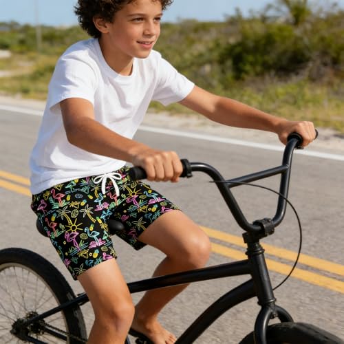 Cozople Boys Neon Swim Trunk Boxer Brief Quick Dry Swimsuit Commpression Coconut Tree Flamingo Swimming Short Anti Chafe UPF Black Bathing Suit Hawaiian Stretchy Swimwear Size 10-12 — view 2