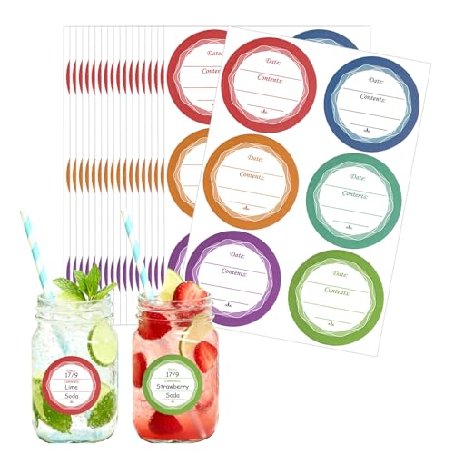 108 PCS Multicolored Mason Jar Label Stickers, Removable Waterproof & Oil Resistant, All-Purpose Adhesive Stickers for Glass Canning Jars, Spice Jars, Jam/Jelly Containers, Kitchen & Home Organization