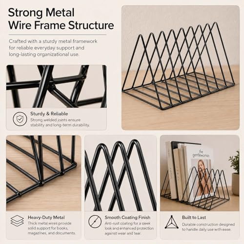 Image of Go Hooked Triangular Coated Steel Newspaper Book Stand Magazine Rack Home Table Decoration Book Newspaper Magazine Holder Elegant Durable Stylish Space-Saving Versatile Sturdy (Pack of 2)